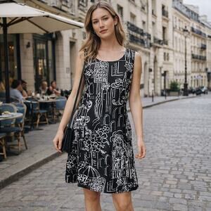Real Clothes Size 8 Black & White French Café Print Shift Dress